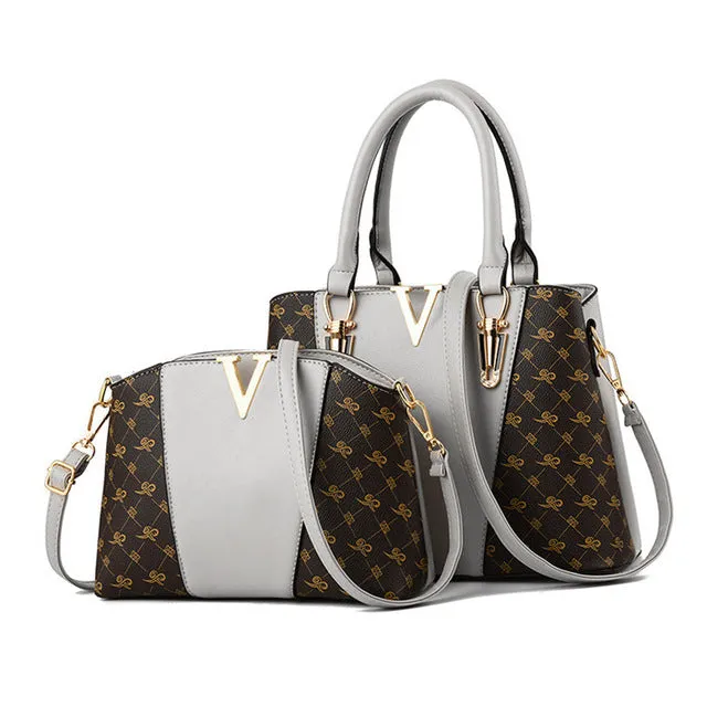 V Leather Hand Bag
