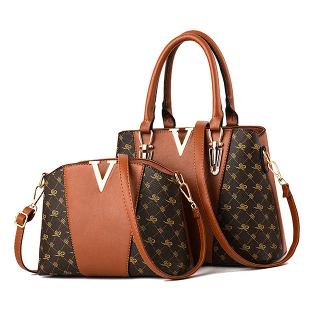 V Leather Hand Bag