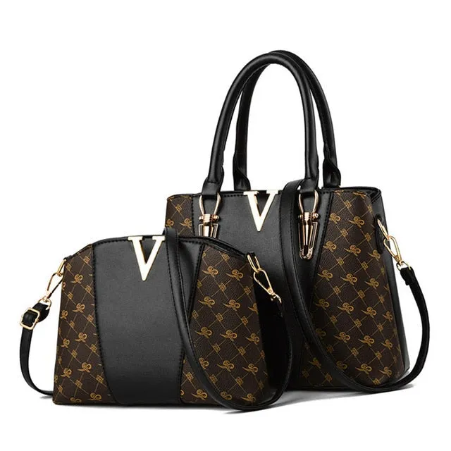 V Leather Hand Bag