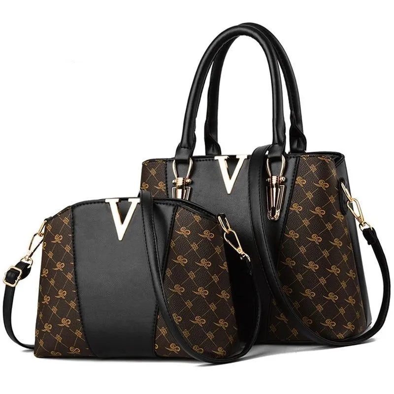V Leather Hand Bag