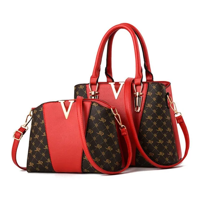 V Leather Hand Bag