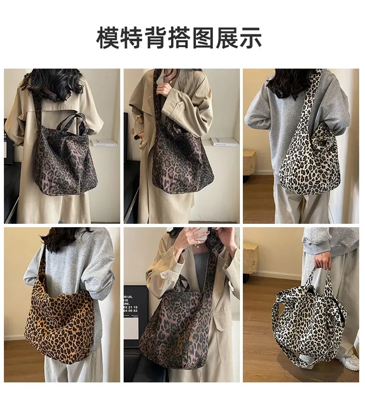 Versatile Casual Leopard Print Canvas Fashionable Crossbody Shoulder Bag
