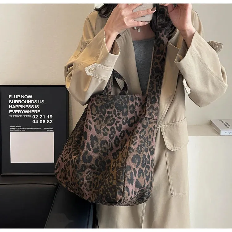 Versatile Casual Leopard Print Canvas Fashionable Crossbody Shoulder Bag