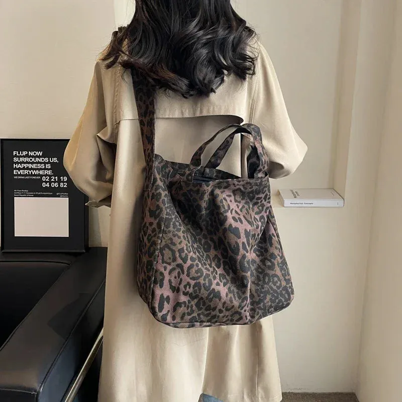 Versatile Casual Leopard Print Canvas Fashionable Crossbody Shoulder Bag