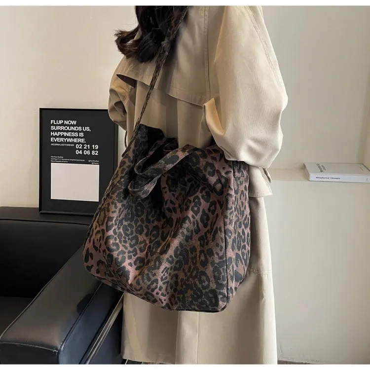 Versatile Casual Leopard Print Canvas Fashionable Crossbody Shoulder Bag