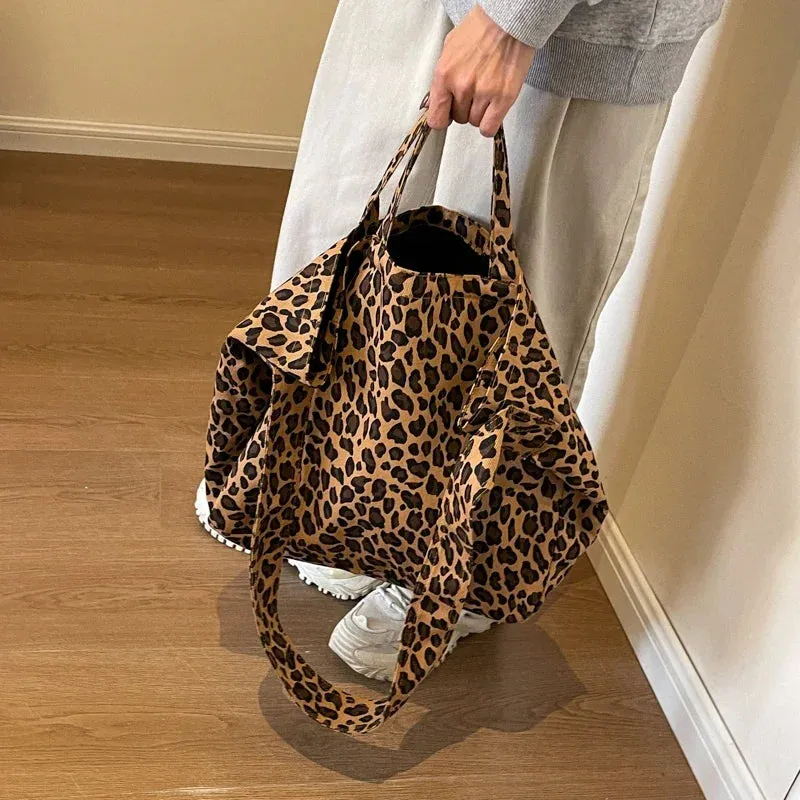 Versatile Casual Leopard Print Canvas Fashionable Crossbody Shoulder Bag