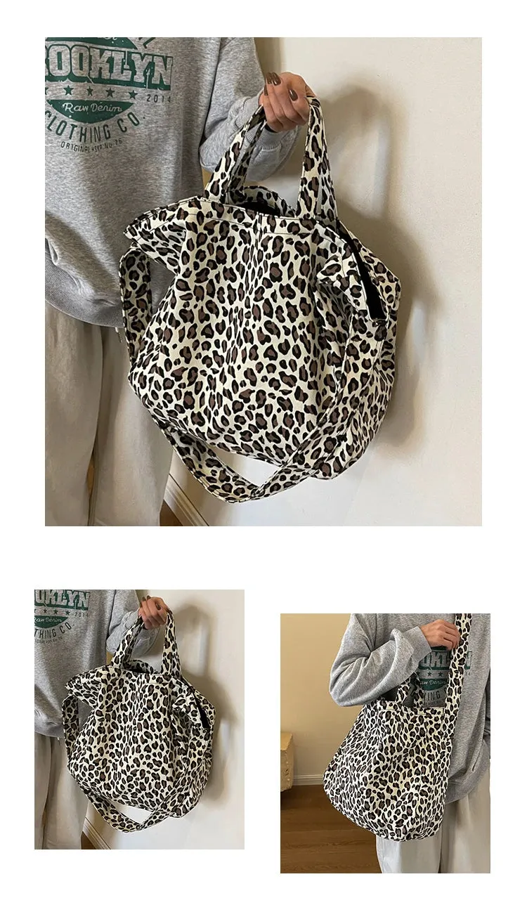 Versatile Casual Leopard Print Canvas Fashionable Crossbody Shoulder Bag