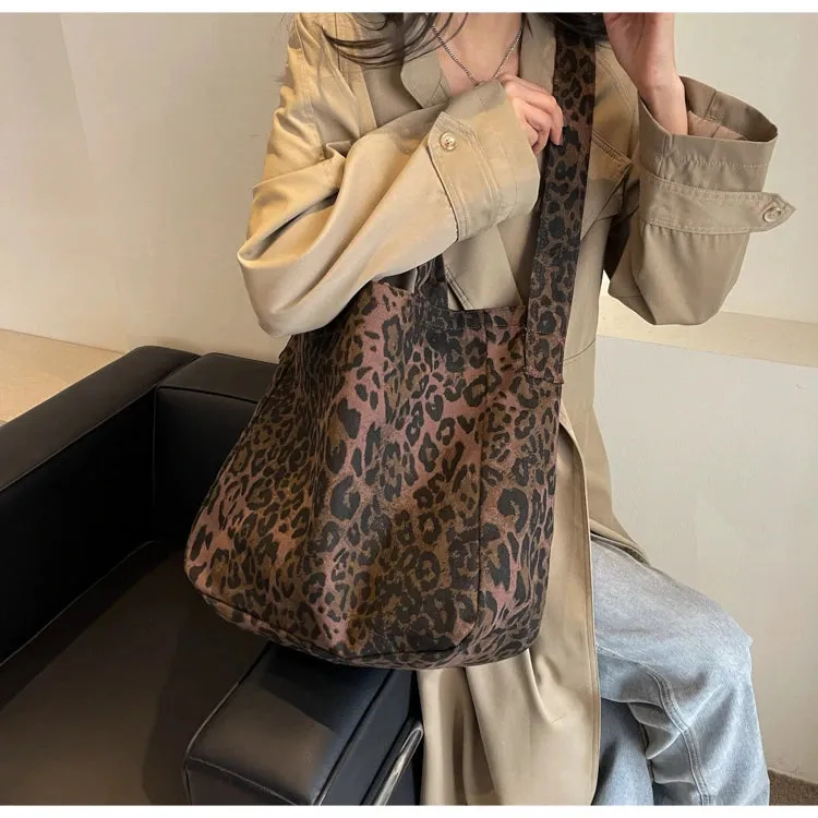 Versatile Casual Leopard Print Canvas Fashionable Crossbody Shoulder Bag