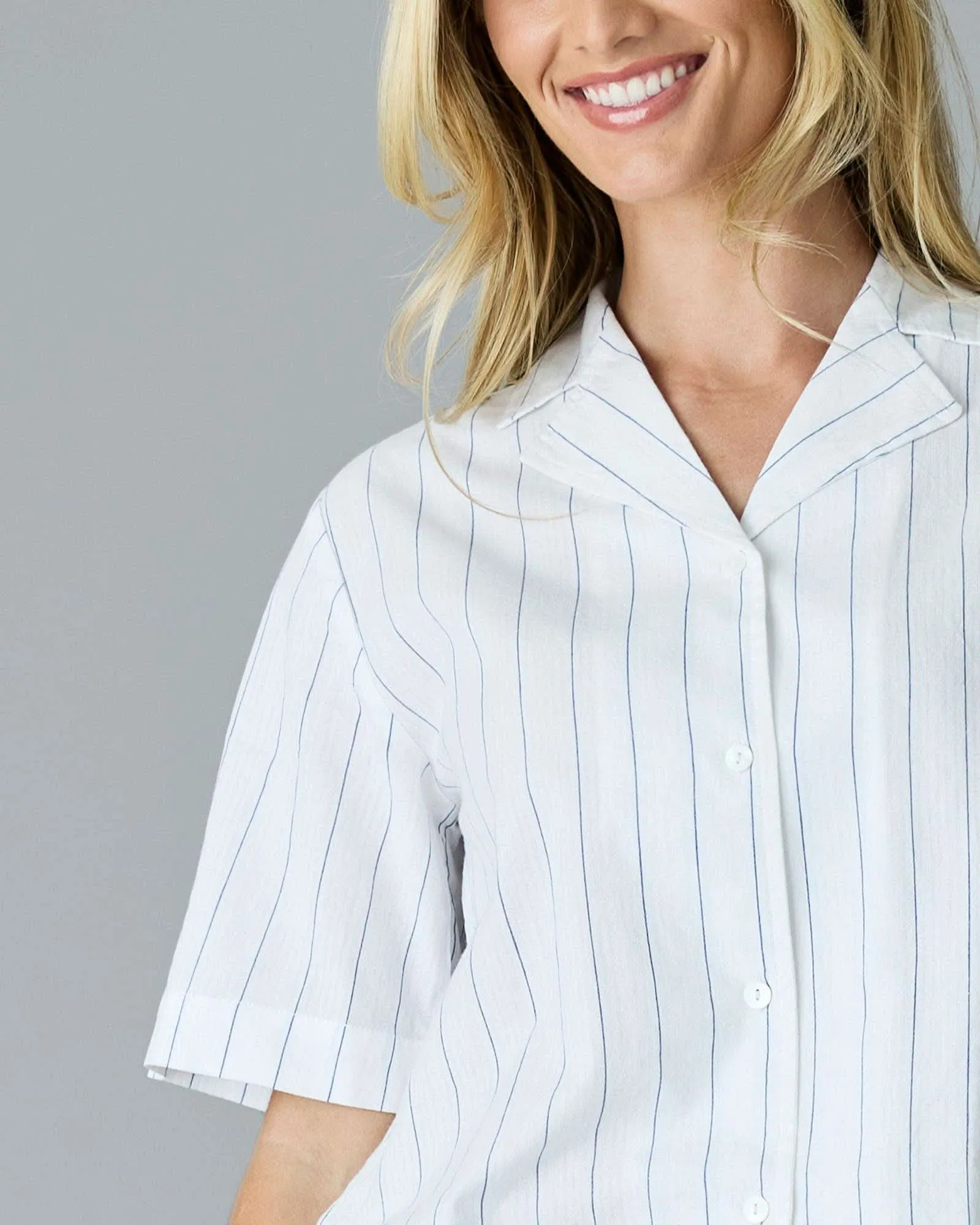 Vertical Stripe Half Sleeve Button Down Shirt
