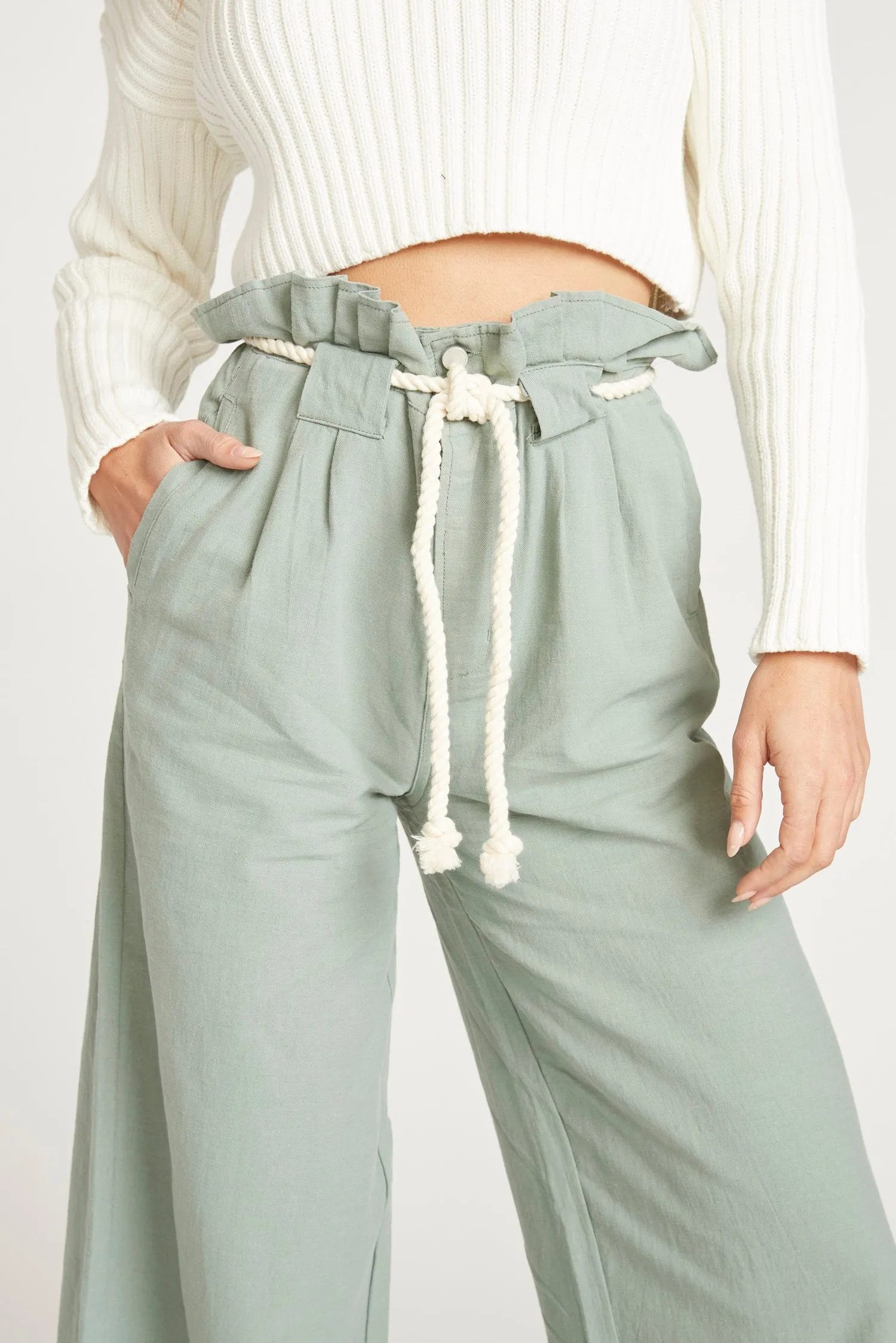 Vicki Paper Bag Waist Pant - Aloe