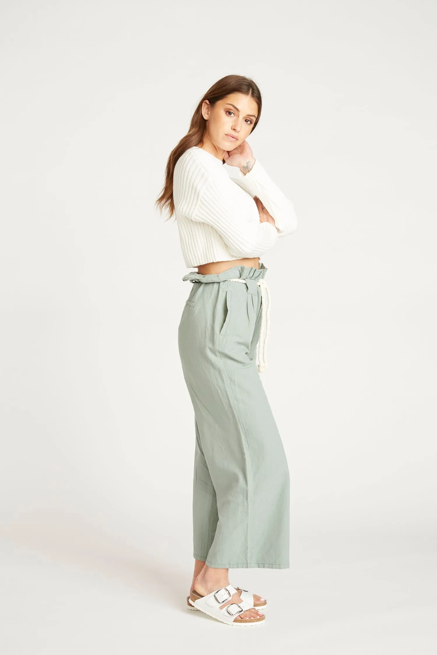 Vicki Paper Bag Waist Pant - Aloe