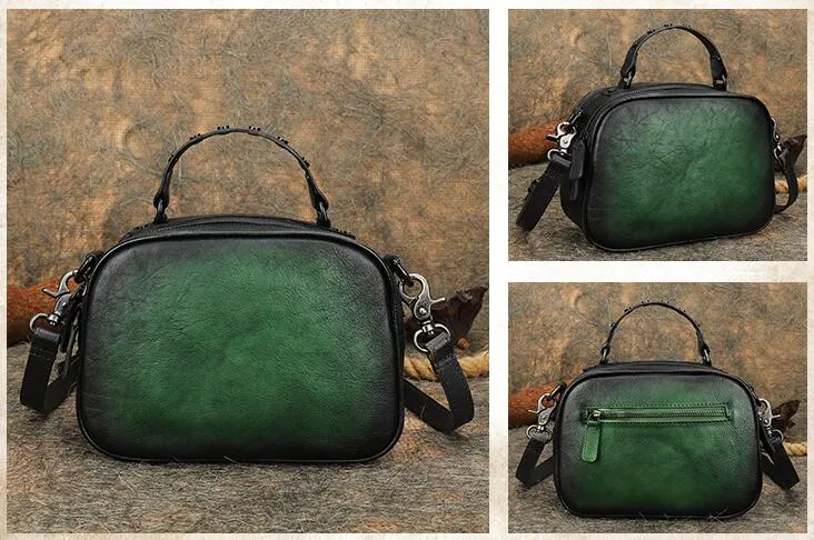 Vintage Ladies Green Leather Handbags Cross Shoulder Bag For Women