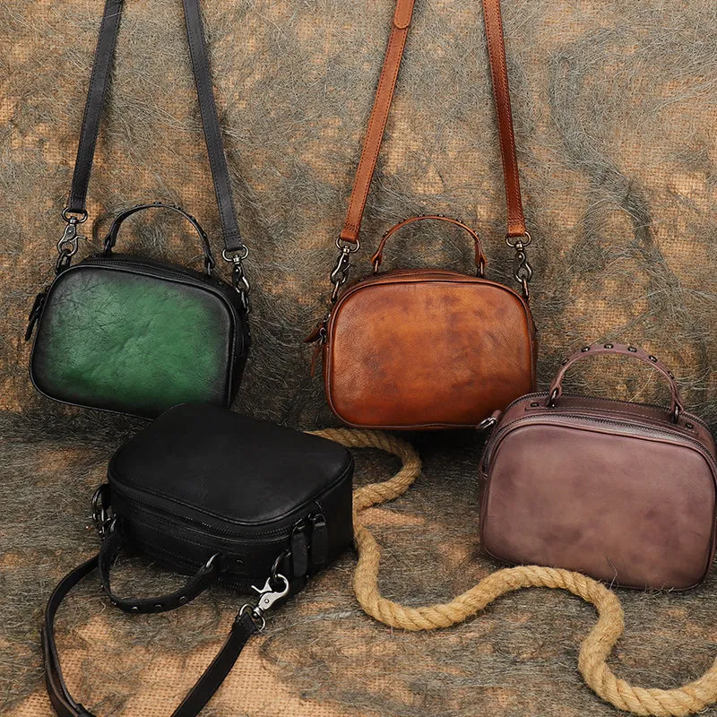 Vintage Ladies Green Leather Handbags Cross Shoulder Bag For Women