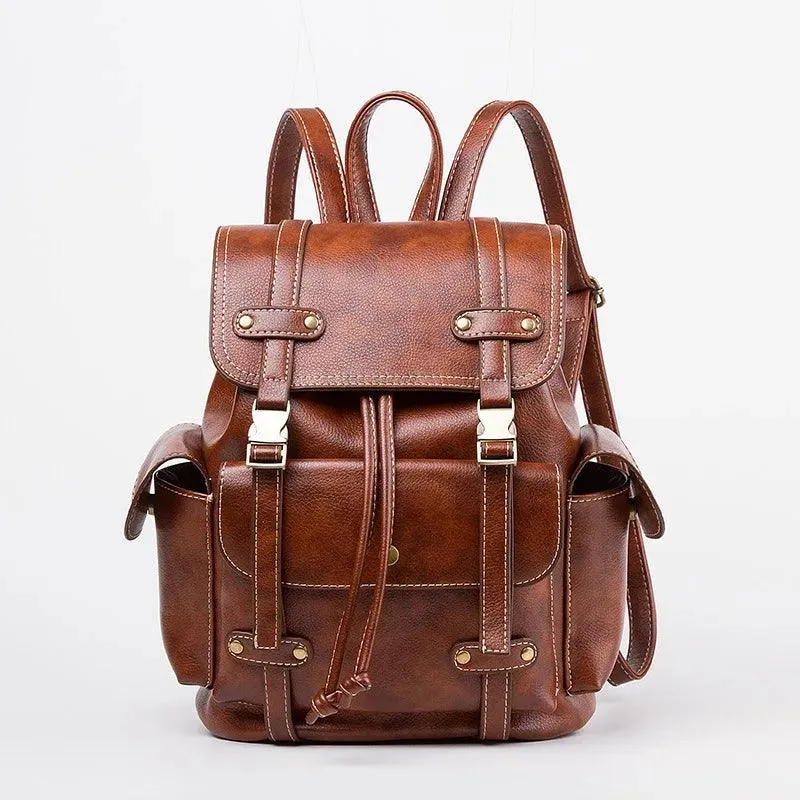 Vintage Leather Drawstring Rucksack Backpack