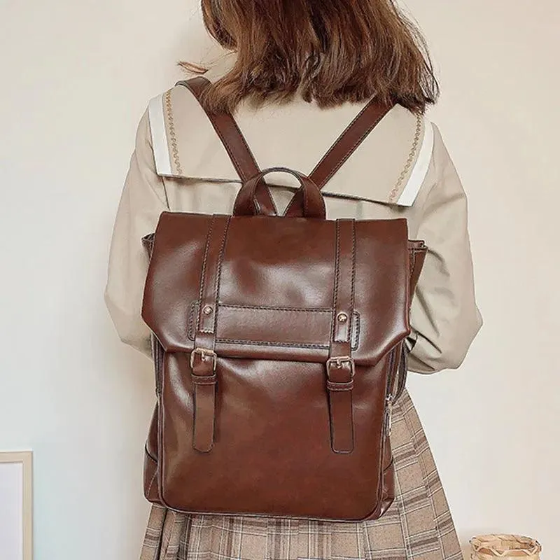 Vintage Leather Drawstring Rucksack Backpack