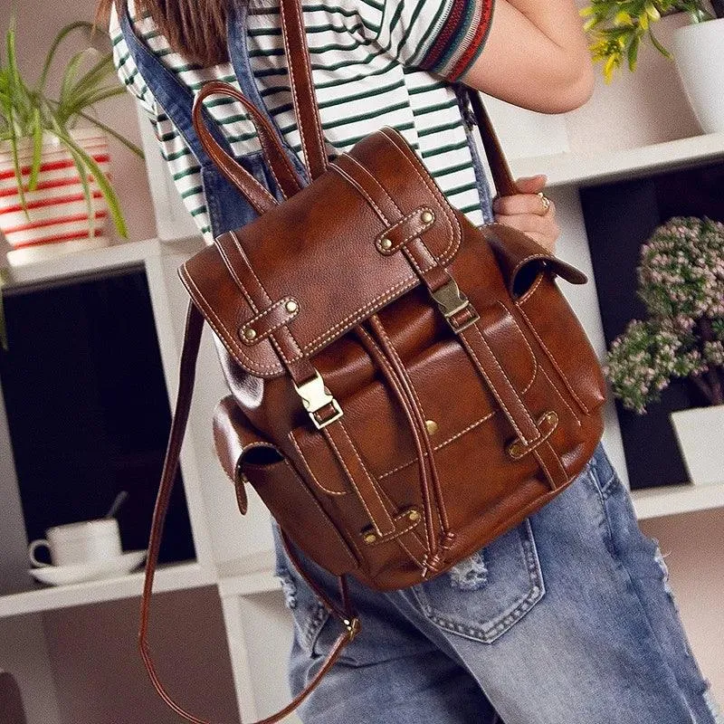 Vintage Leather Drawstring Rucksack Backpack