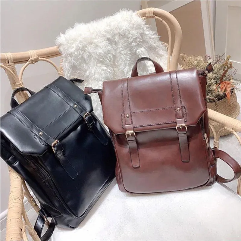Vintage Leather Drawstring Rucksack Backpack