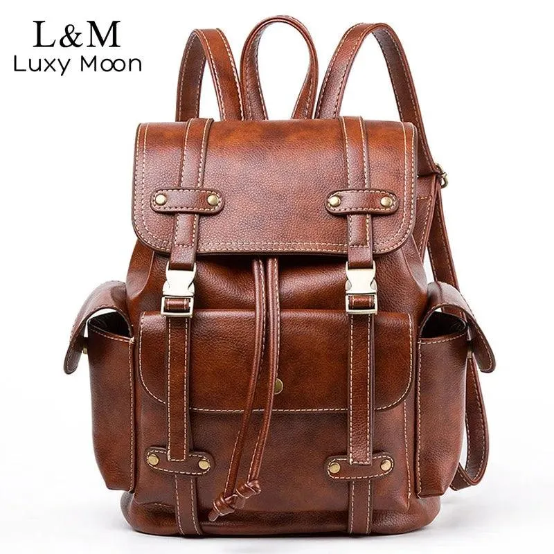 Vintage Leather Drawstring Rucksack Backpack