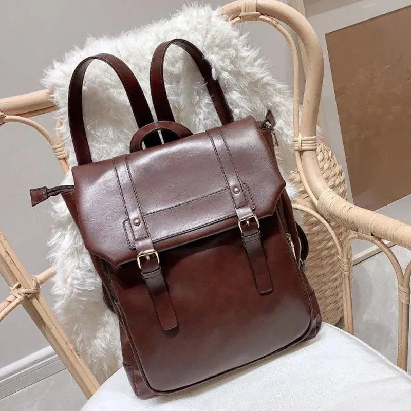 Vintage Leather Drawstring Rucksack Backpack