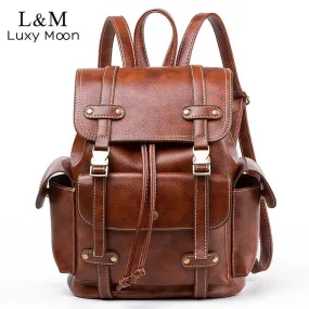 Vintage Leather Drawstring Rucksack Backpack