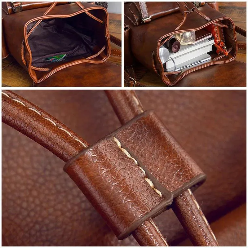 Vintage Leather Drawstring Rucksack Backpack