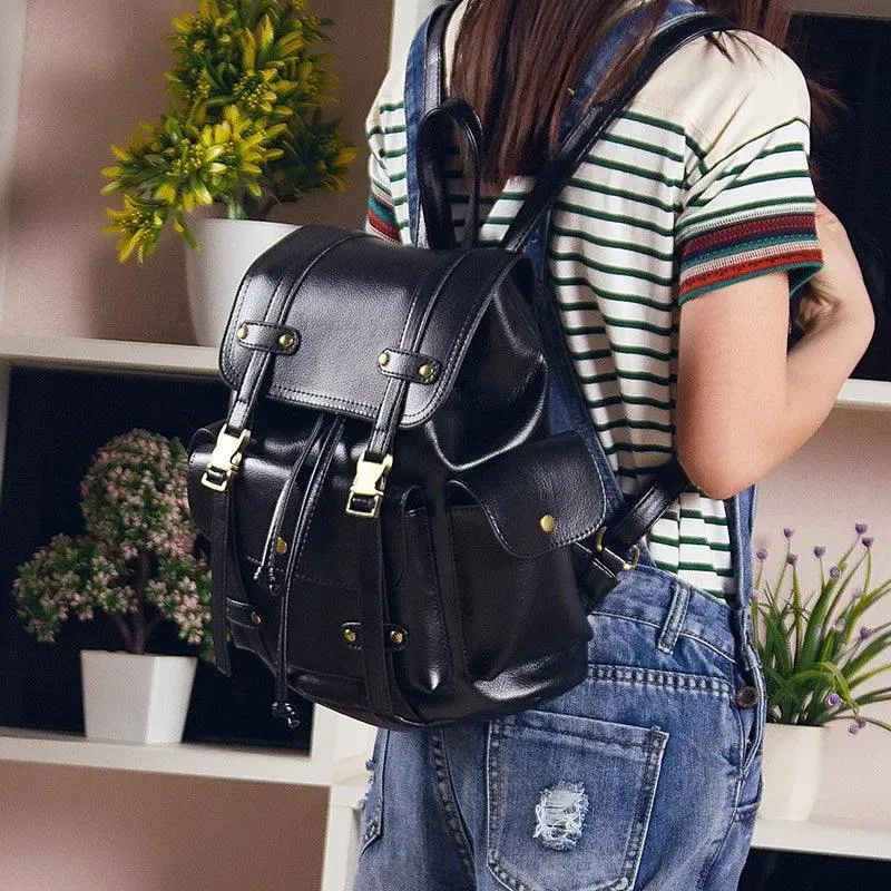 Vintage Leather Drawstring Rucksack Backpack