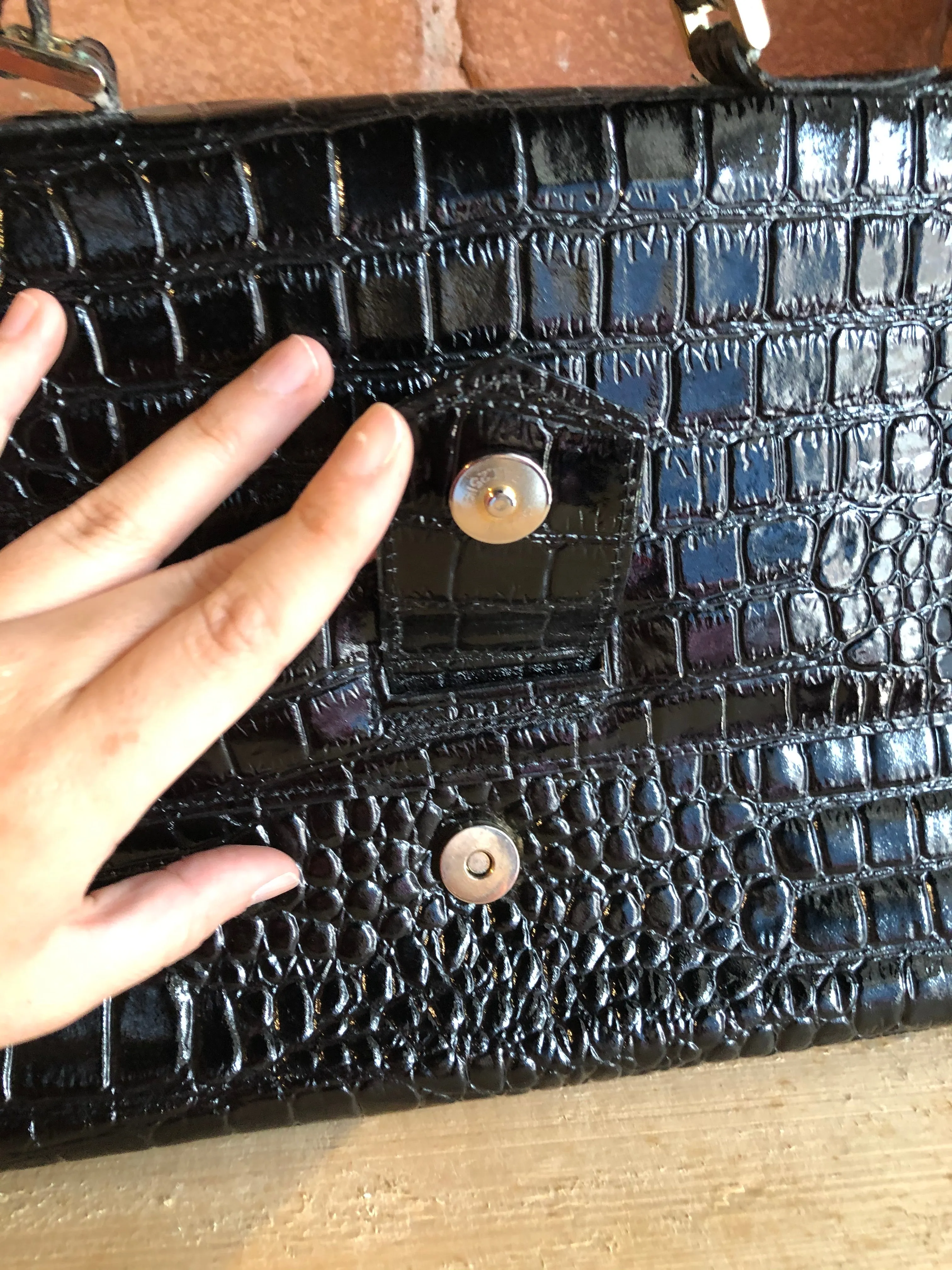 Vintage Remo Black Shiny Reptile Handbag, SOLD