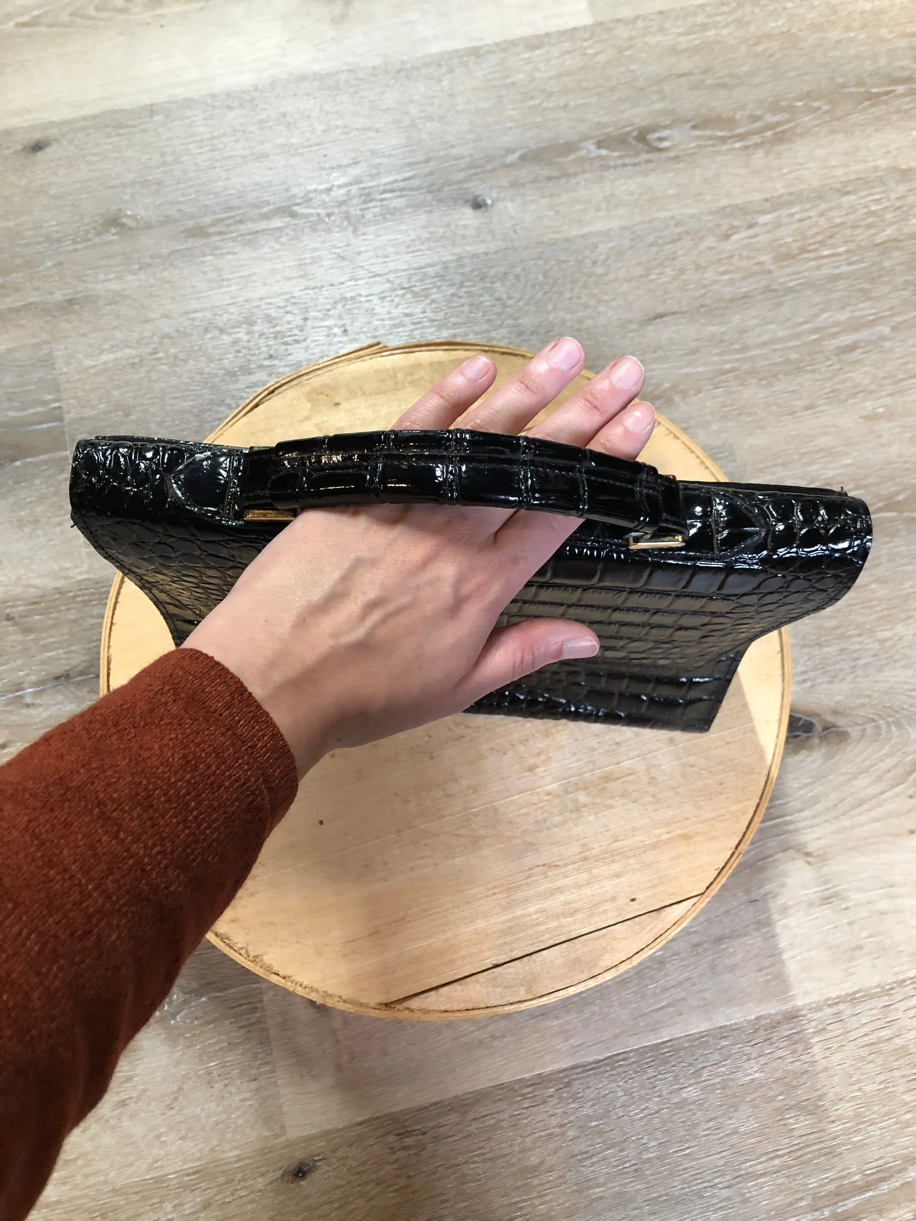 Vintage Remo Black Shiny Reptile Handbag, SOLD
