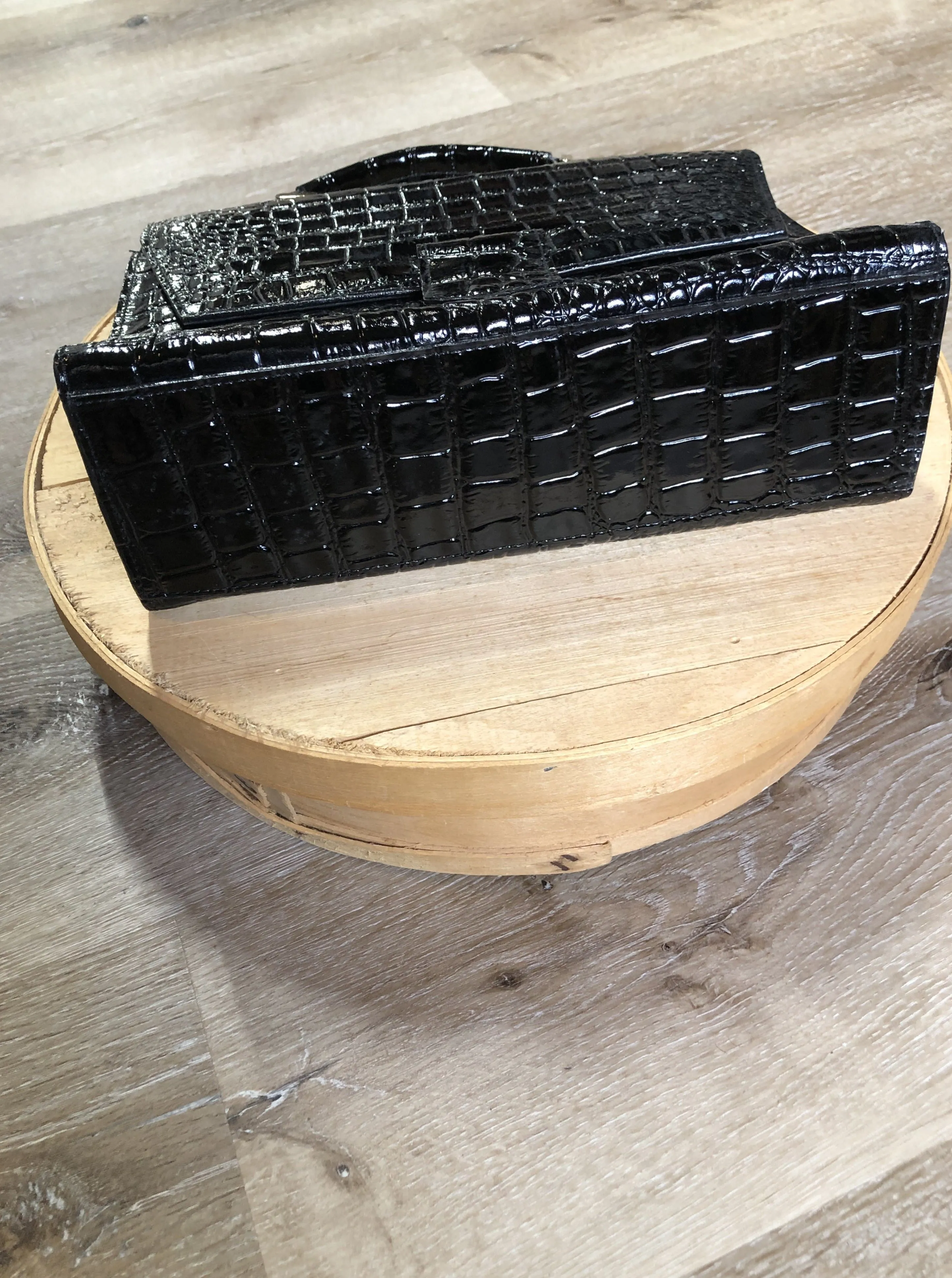 Vintage Remo Black Shiny Reptile Handbag, SOLD