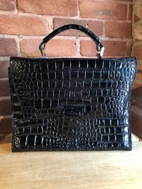 Vintage Remo Black Shiny Reptile Handbag, SOLD
