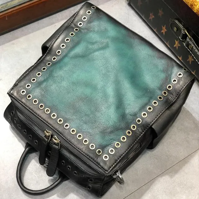 Vintage Womens Square Leather Crossbody Backpack Purse Small Leather Shoulder Bag
