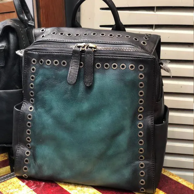 Vintage Womens Square Leather Crossbody Backpack Purse Small Leather Shoulder Bag