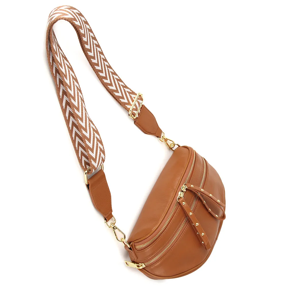 Voyager Double Front Zip Bag - Tan with Gold Hardware