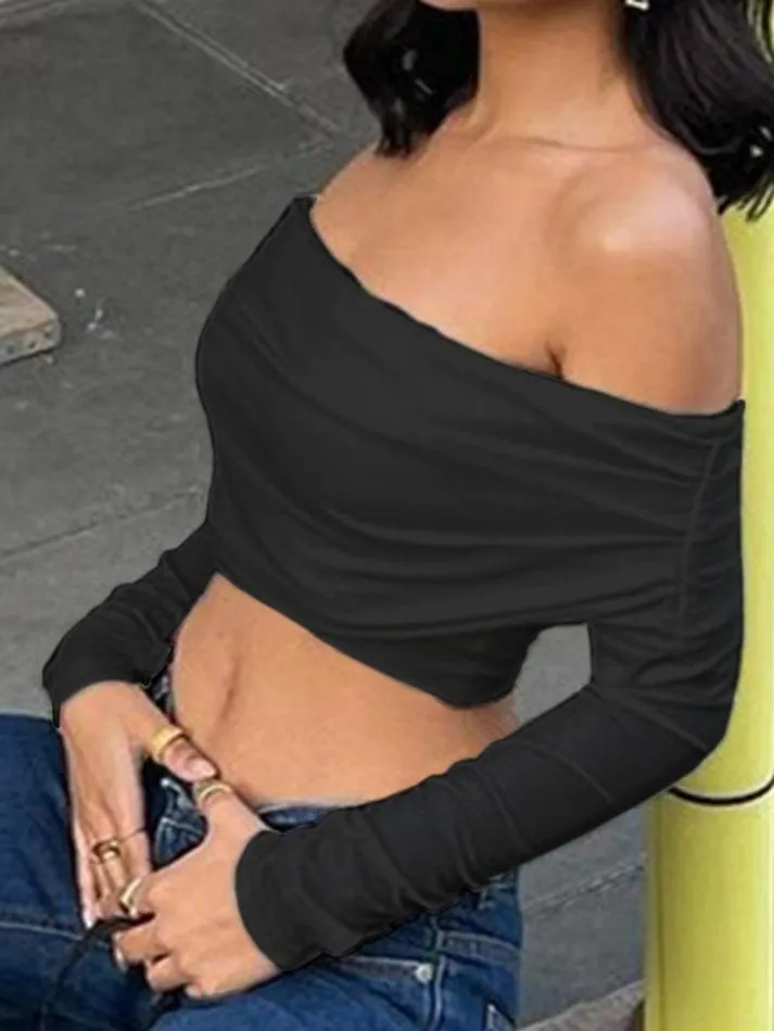 White Long Sleeve Off Shoulder Top