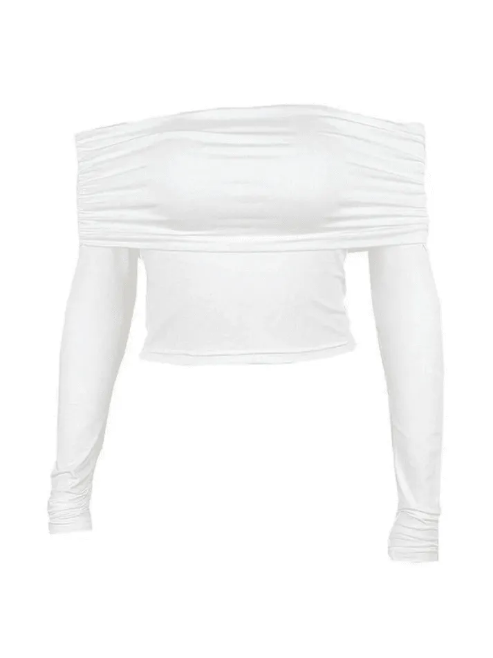 White Long Sleeve Off Shoulder Top