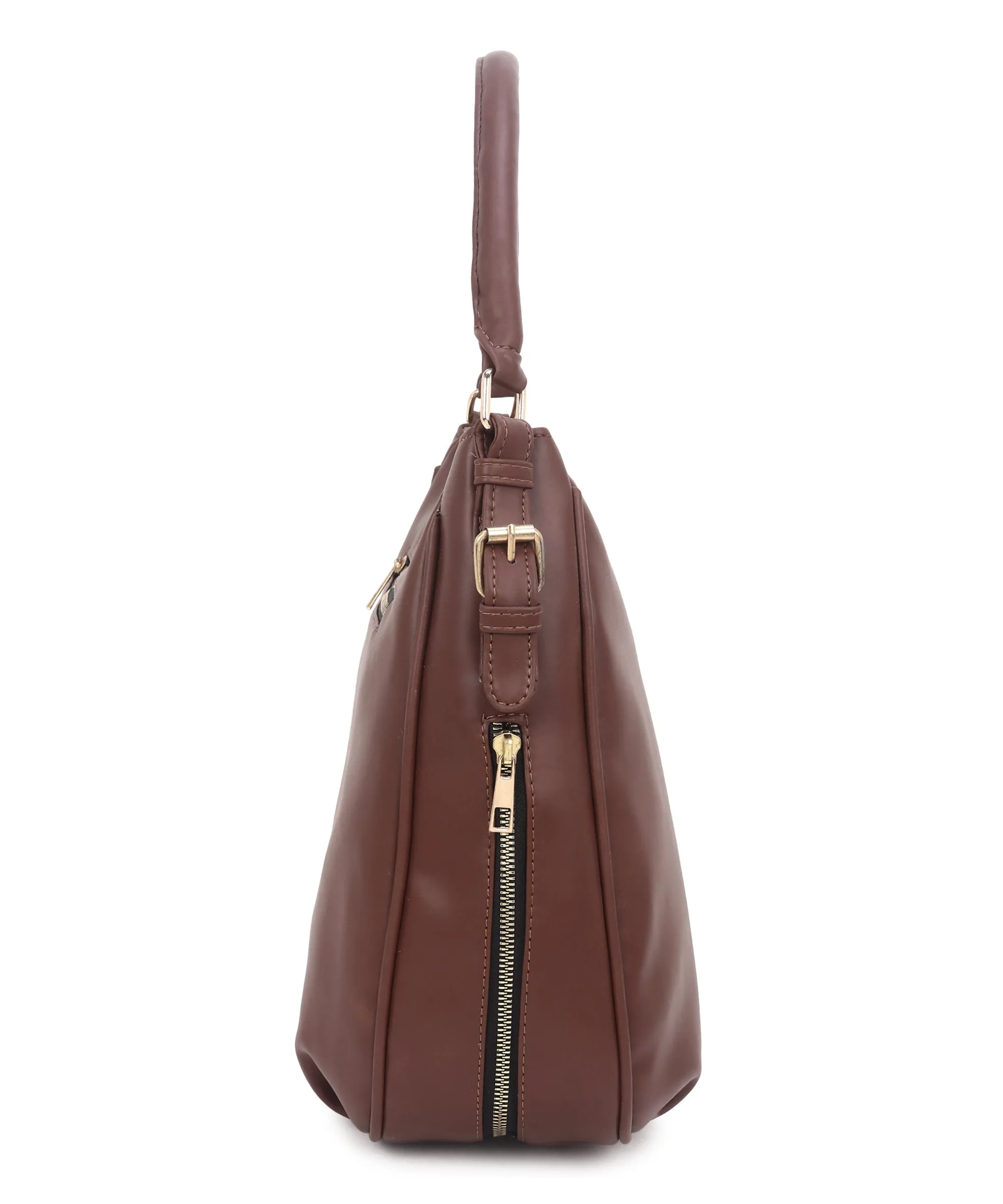 Women Brown Hobo Bag with Expandable Bottom