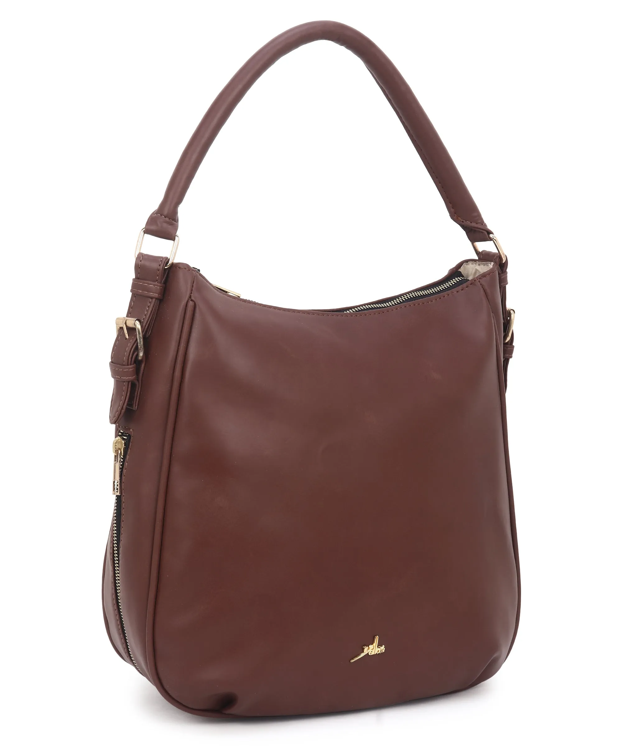 Women Brown Hobo Bag with Expandable Bottom