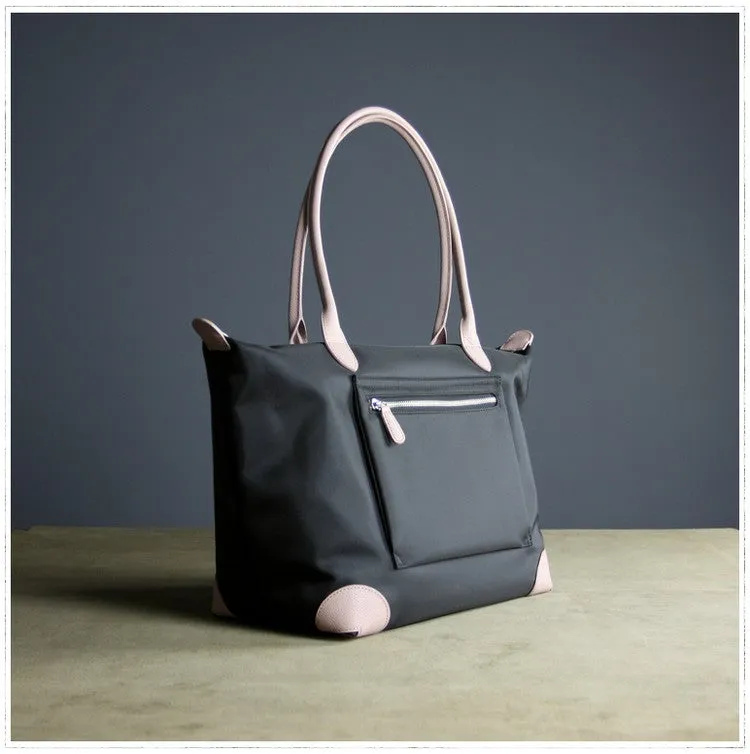 Womens Black Nylon Shoulder Tote Large Black Nylon Handbag Purse for Ladies