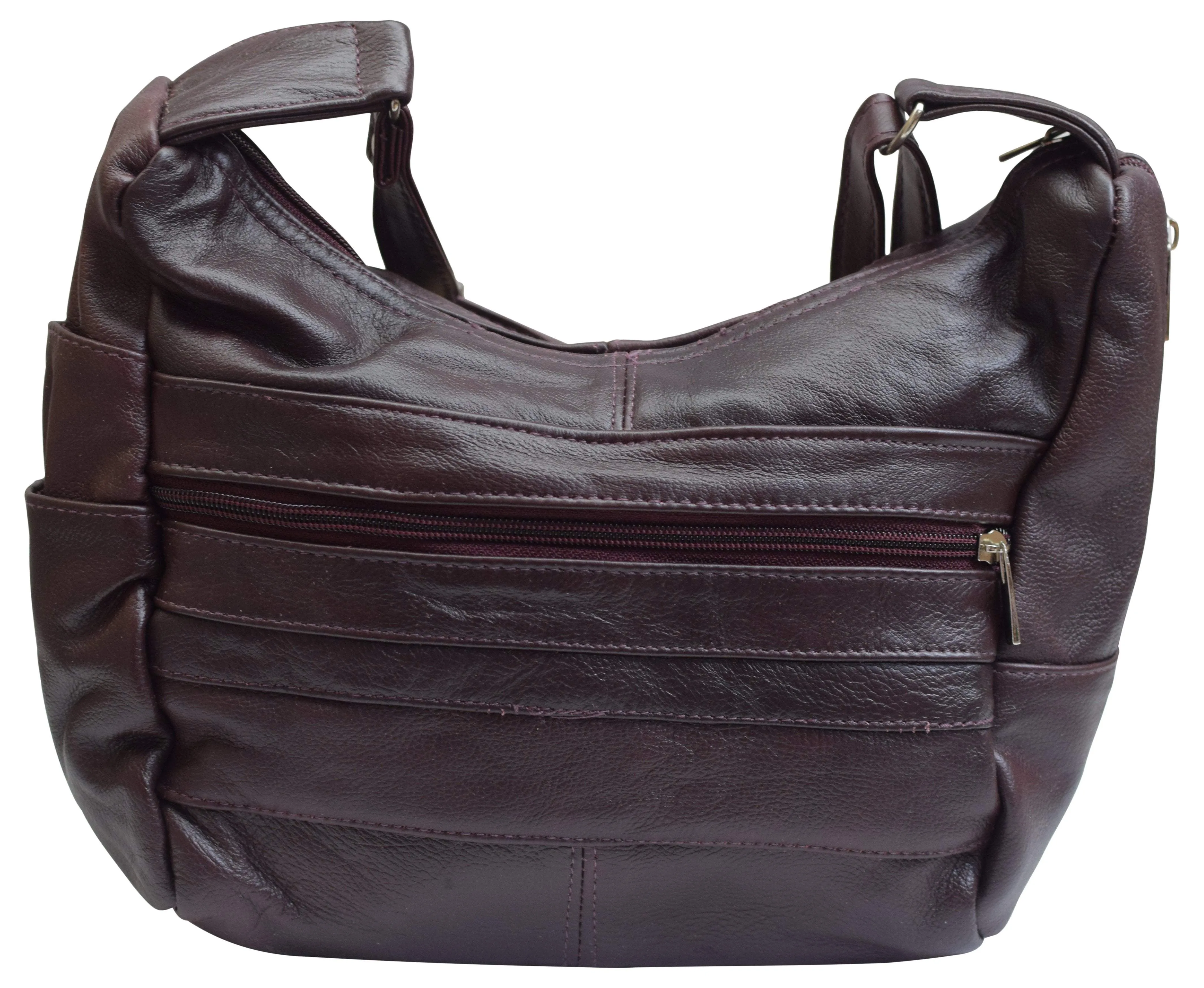 Womens Genuine Leather Purse Adjustable Strap Mid Size Multi Pocket Shoulder Bag Design Wine