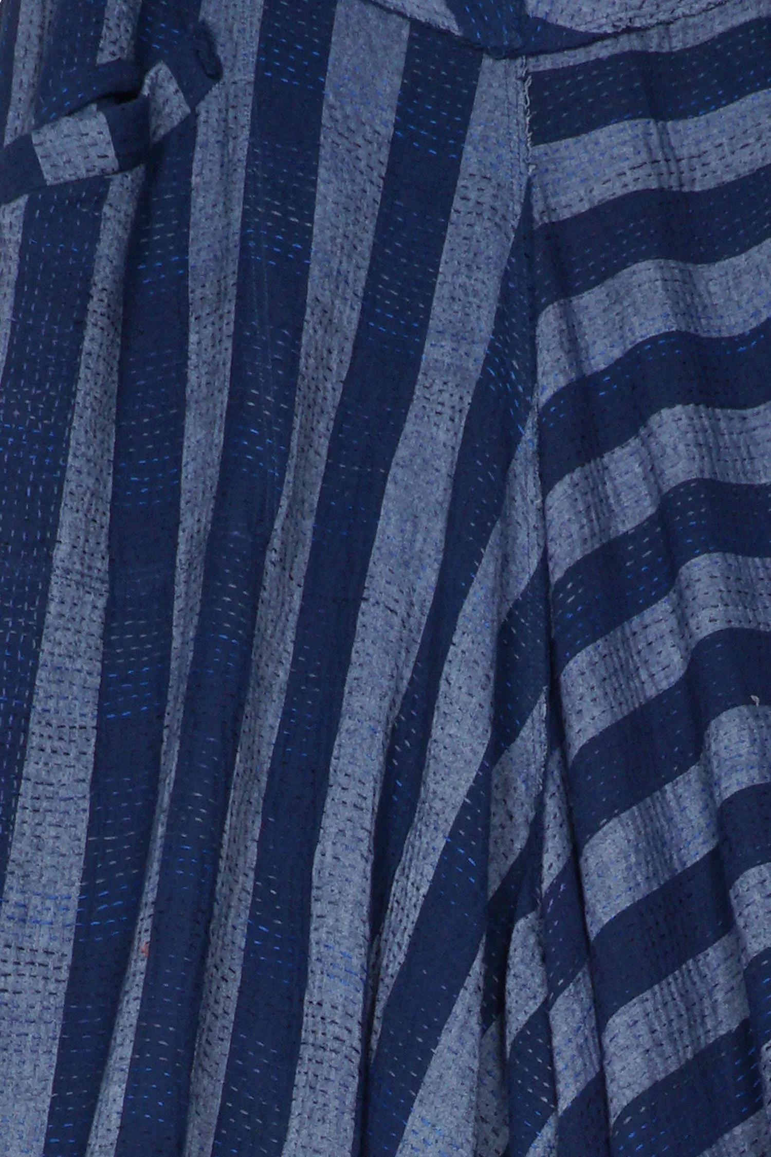 WOVEN STRIPE FRAYED PATCH BACK KANTHA WIDE LEG PANTS - wp2623-nvy -