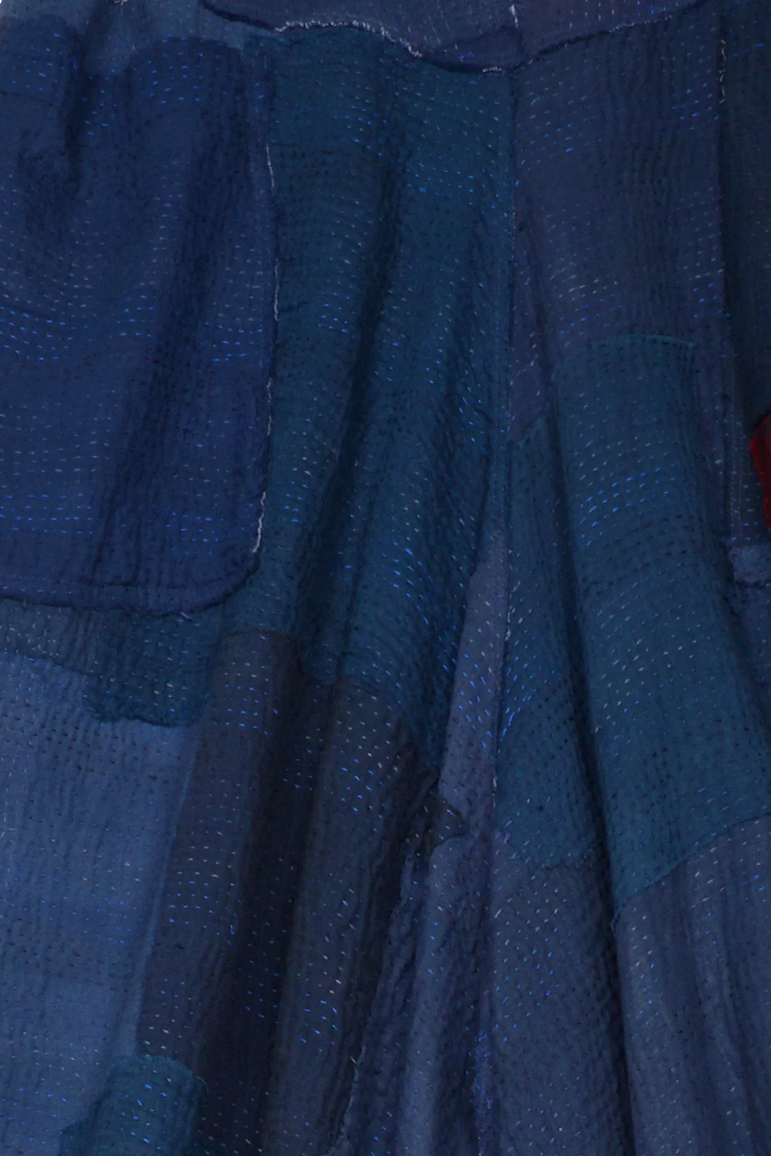 WOVEN STRIPE FRAYED PATCH BACK KANTHA WIDE LEG PANTS - wp2623-nvy -