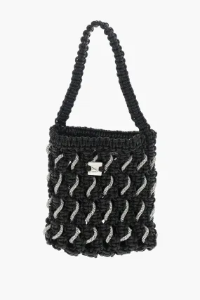 Yuzefi Solid Color Shoulder Bag with Braided Design and Rhinestone